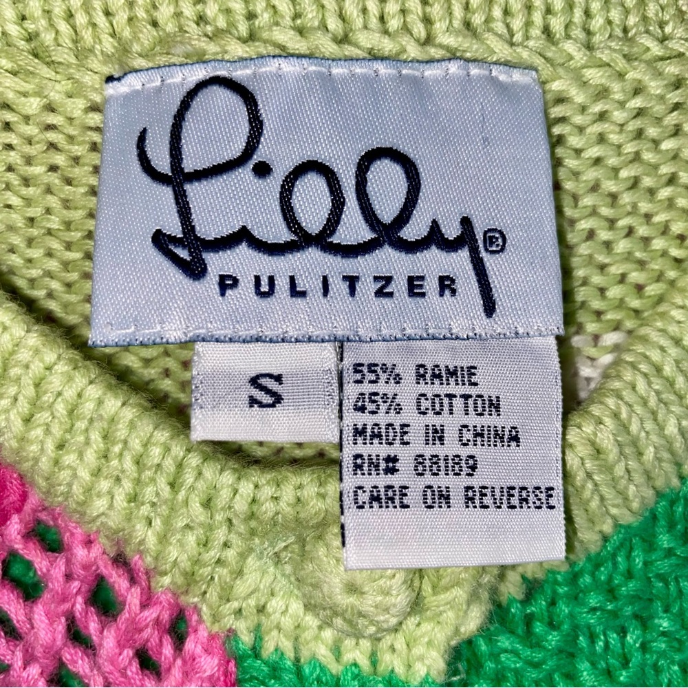 LILLY PULITZER Cardigan Sweater Button Up Long Sleeve Green Pink Floral Women S - Picture 9 of 10